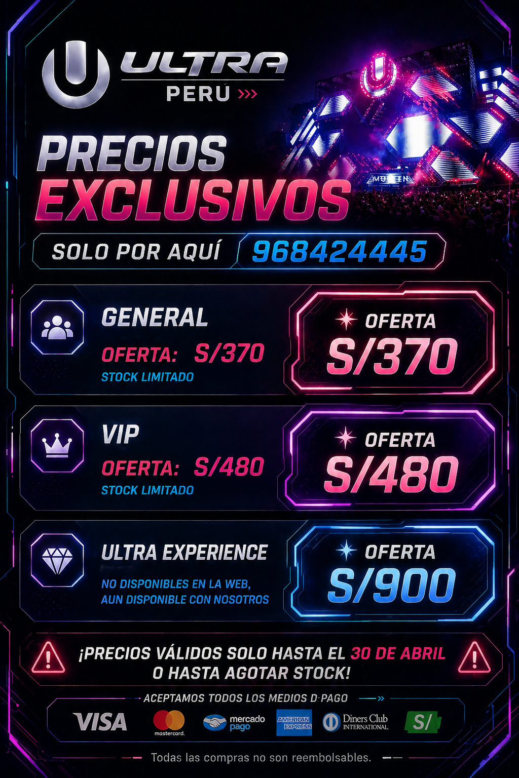 Flyer de precios Live Fest